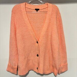 Talbots Peach Cardigan Sweater 1X Knit V Neck Cuff Sleeve Wool Blend Modern Cozy